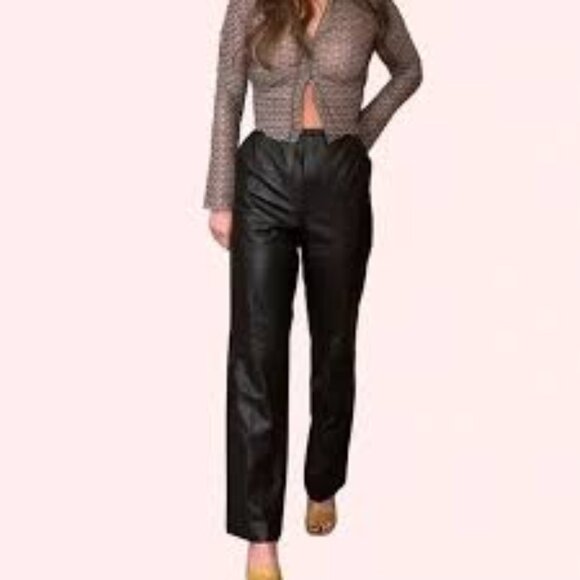 Vintage Lord & Taylor Brown 100% Leather Pants Classic Straight Leg Size 6P - Picture 1 of 12